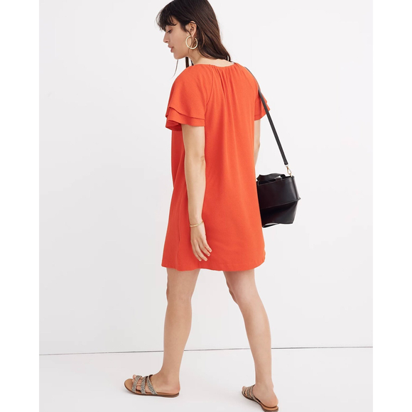 Madewell Texture & Thread Tiered-Sleeve Dress Orange Large - Picture 2 of 9